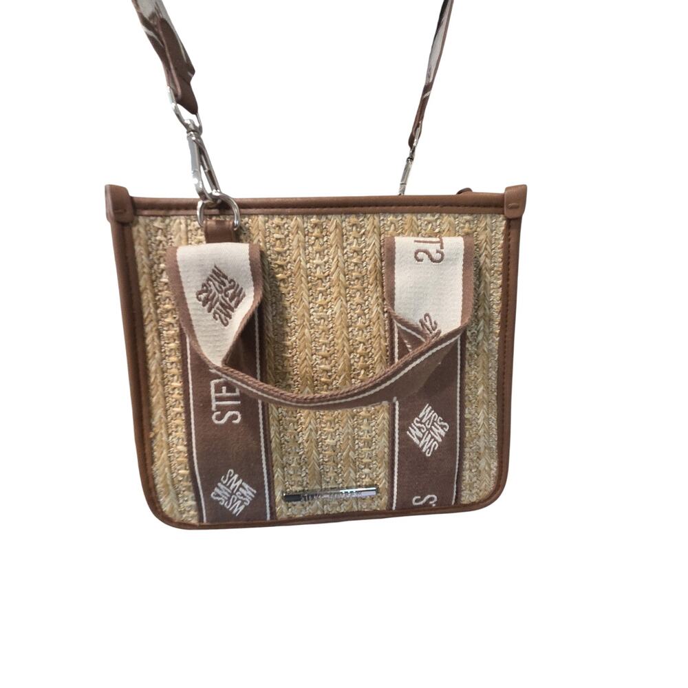 Steve Madden Straw Satchel Crossbody Neutral Woven Mini Bag Resort Chic - Picture 7 of 15